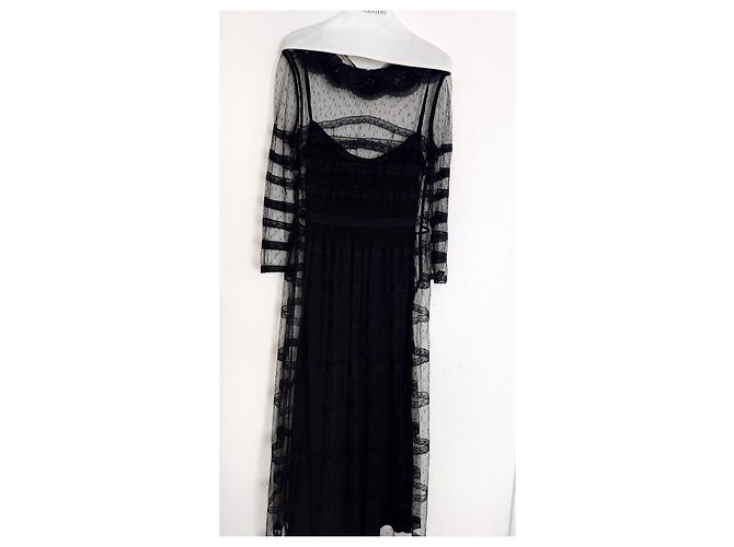 Red Valentino Schwarzes langes Spitzenkleid - Ansicht 4