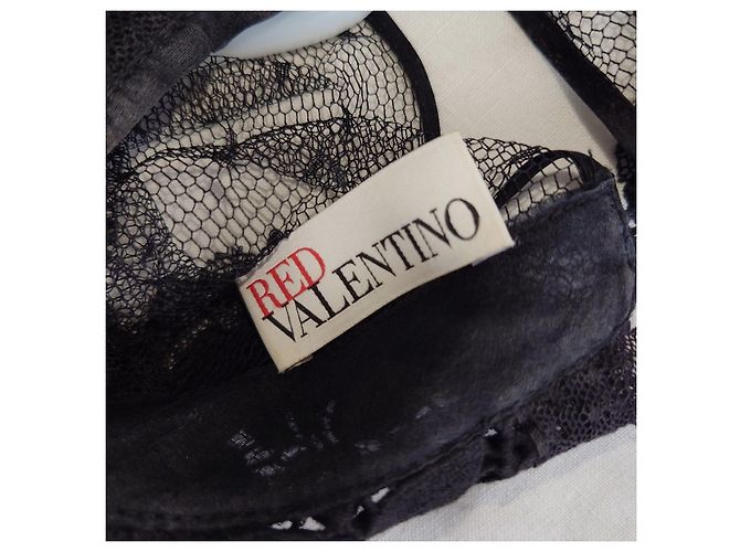 Red Valentino Schwarzes langes Spitzenkleid - Ansicht 7