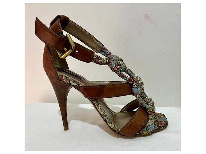 Sandali Etro in pelle e tessuto Marrone Multicolore - vista 3