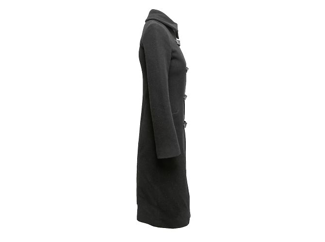 Schwarzer langer Mantel aus Mackage-Wolle mit Lederbesatz, Größe US XS - Ansicht 3