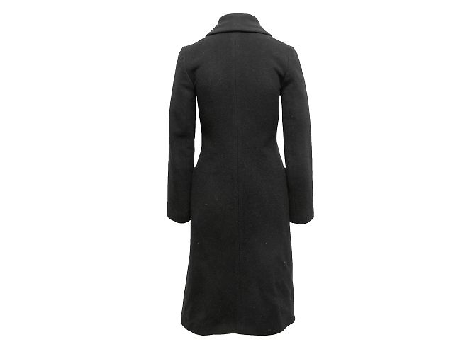 Schwarzer langer Mantel aus Mackage-Wolle mit Lederbesatz, Größe US XS - Ansicht 4