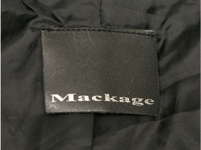 Schwarzer langer Mantel aus Mackage-Wolle mit Lederbesatz, Größe US XS - Ansicht 5