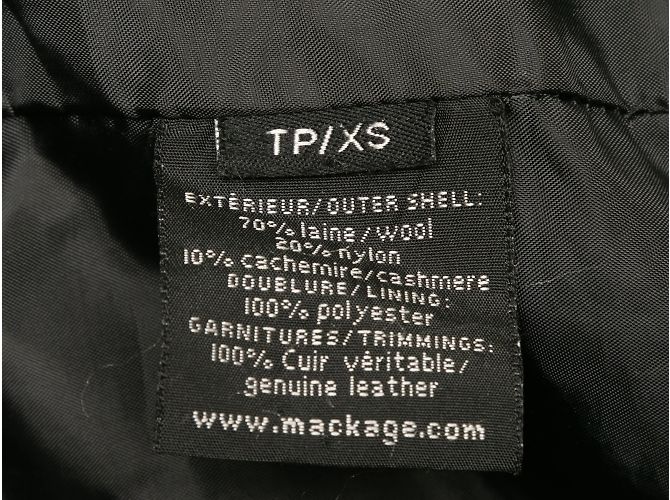 Schwarzer langer Mantel aus Mackage-Wolle mit Lederbesatz, Größe US XS - Ansicht 6