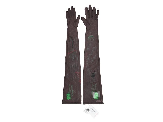 Braune und mehrfarbige Walter Van Beirendonck Netz-Tattoo-Handschuhe, Größe US L - Ansicht 4