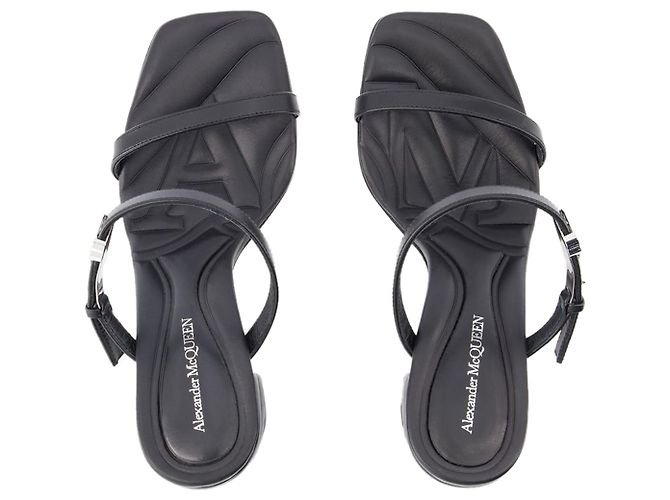 Seal-Sandalen mit Absatz – Alexander McQueen – Leder – Schwarz/Argenté - Ansicht 4