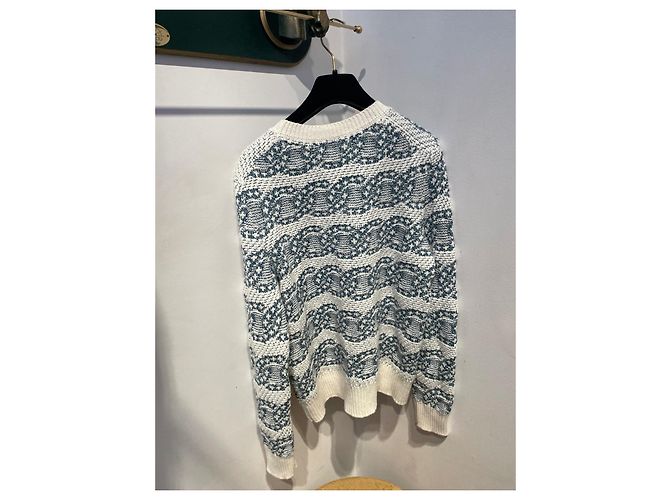 Chanel Cocomark Pullover Weiß Blau Baumwolle Kaschmir 42 - Ansicht 4