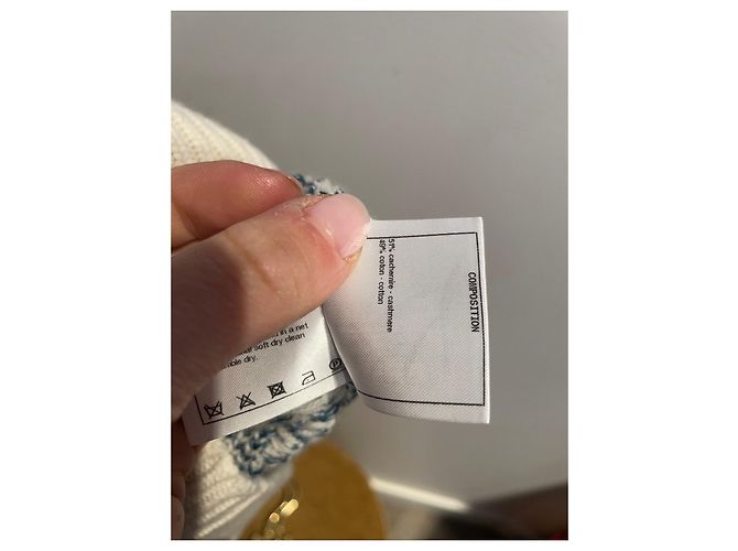 Chanel Cocomark Pullover Weiß Blau Baumwolle Kaschmir 42 - Ansicht 6