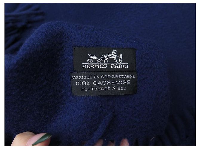 Hermès NEW HERMES PLAID CASHMERE WOOL BLUE CASHMERE WOOL BLANKET - view 6
