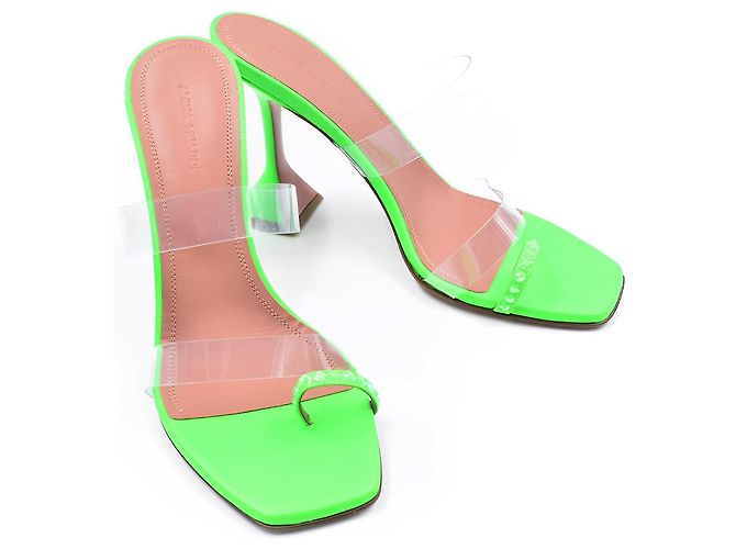 Sandali Amina Muaddi Sami Slipper Verde Fluo - vista 3