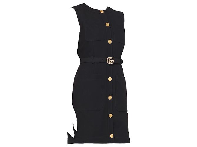 Vestido sem mangas Gucci em cady preto de lã e seda - vista 2