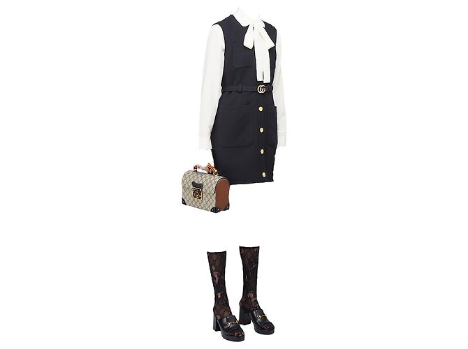 Vestido sem mangas Gucci em cady preto de lã e seda - vista 3