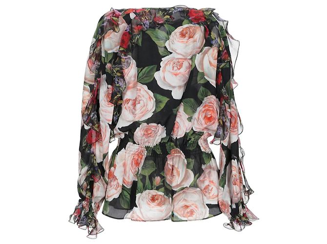Dolce & Gabbana Seiden Volant Bluse Schwarz - Ansicht 2