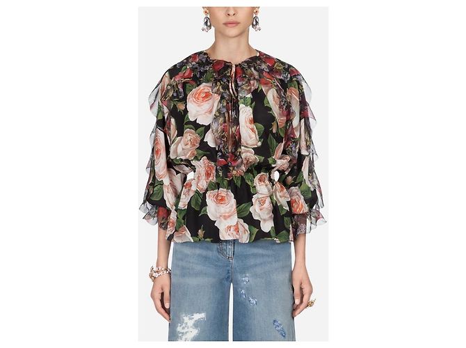 Dolce & Gabbana Seiden Volant Bluse Schwarz - Ansicht 6