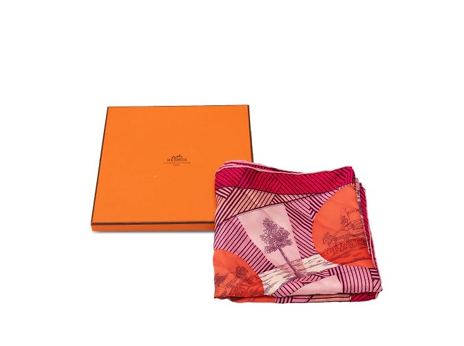Hermès Sciarpe di seta rosa Hermes Jeu des Omnibus Remix - vista 2