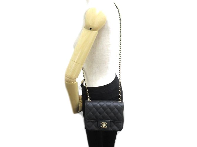 Chanel Bolsa Mini Quadrada Clássica Caviar com Aba - vista 5