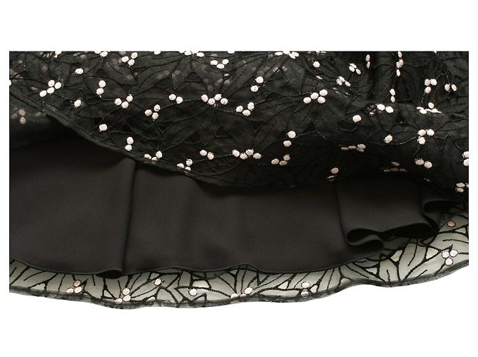 Autre Marque Abito da cocktail mini nero Giamba con ricami floreali rosa - vista 10