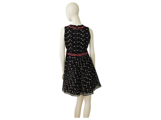 Autre Marque Abito da cocktail mini nero Giamba con ricami floreali rosa - vista 2