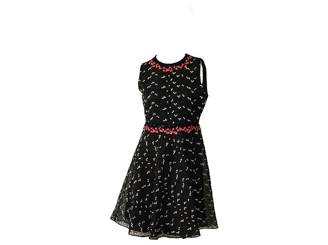 Autre Marque Abito da cocktail mini nero Giamba con ricami floreali rosa - vista 3
