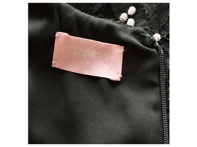Autre Marque Abito da cocktail mini nero Giamba con ricami floreali rosa - vista 4