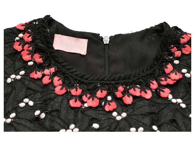 Autre Marque Abito da cocktail mini nero Giamba con ricami floreali rosa - vista 8