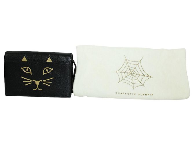 Charlotte Olympia Borsa a tracolla piccola "Kitty" in pelle nera - vista 6