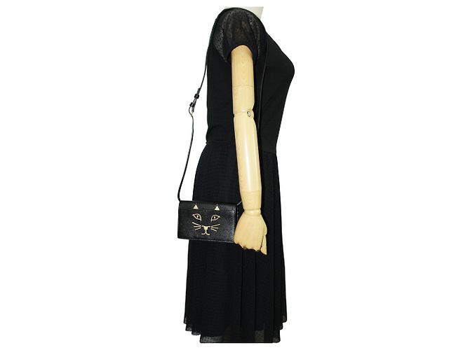 Charlotte Olympia Borsa a tracolla piccola "Kitty" in pelle nera - vista 7