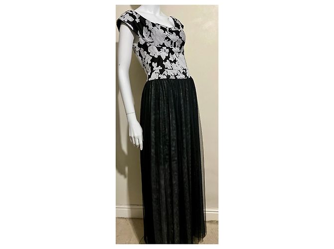 Vera Wang Besticktes Abendkleid mit Tüllrock Schwarz Grau - Ansicht 2