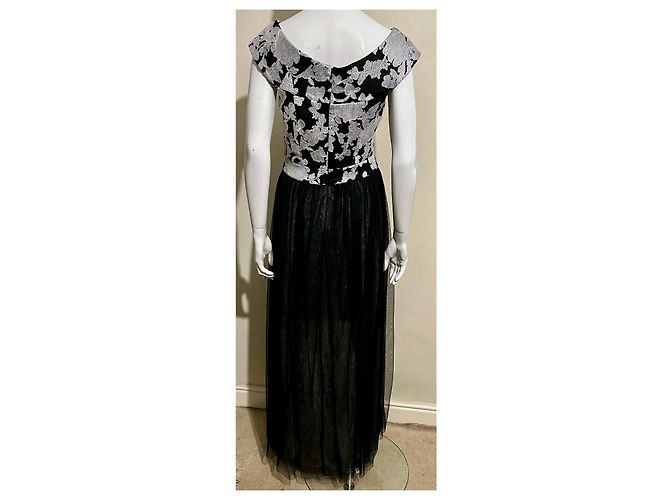 Vera Wang Besticktes Abendkleid mit Tüllrock Schwarz Grau - Ansicht 3