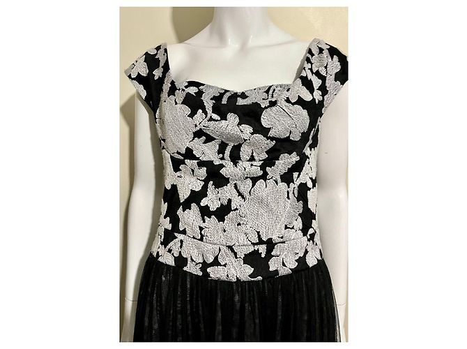Vera Wang Besticktes Abendkleid mit Tüllrock Schwarz Grau - Ansicht 4