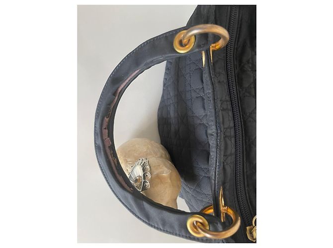 Dior Borsa Lady Dior Blu Navy in Cotone - vista 11