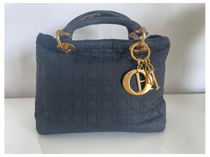 Dior Borsa Lady Dior Blu Navy in Cotone - vista 4