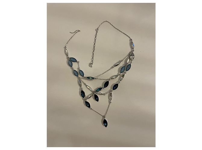 Collare con cristalli Swarovski, zirconi blu e bianchi. - vista 4