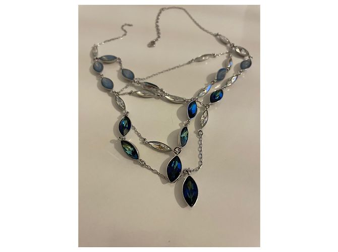 Collare con cristalli Swarovski, zirconi blu e bianchi. - vista 5