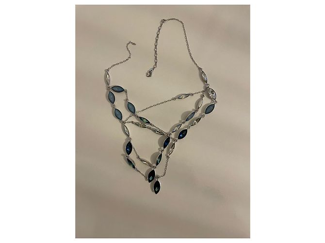 Collare con cristalli Swarovski, zirconi blu e bianchi. - vista 6