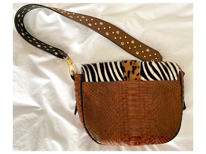 Bolso Delphine Delafon Patchwork de Piel Marrón Cocodrilo Cebra Leopardo - vista 2