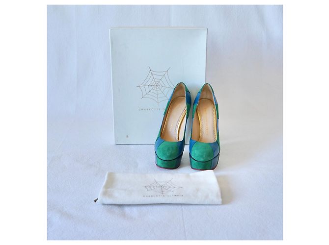 Décolleté con plateau Charlotte Olympia Priscilla righe blu verde - vista 2