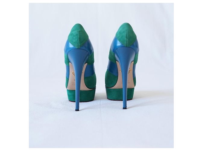 Décolleté con plateau Charlotte Olympia Priscilla righe blu verde - vista 4