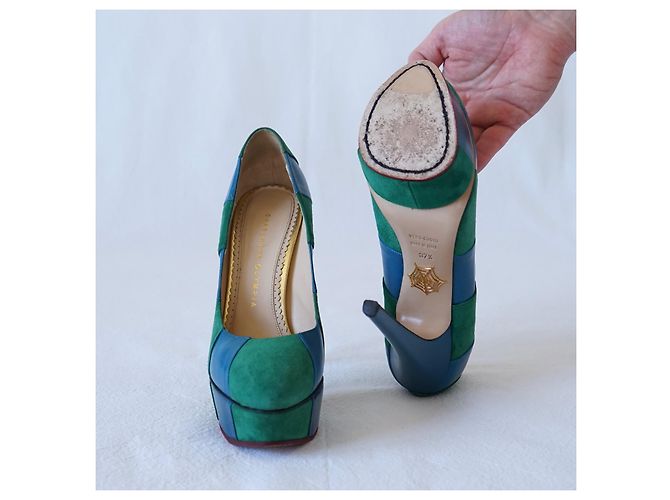 Décolleté con plateau Charlotte Olympia Priscilla righe blu verde - vista 6