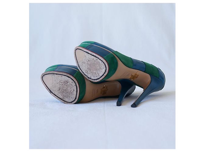 Décolleté con plateau Charlotte Olympia Priscilla righe blu verde - vista 7