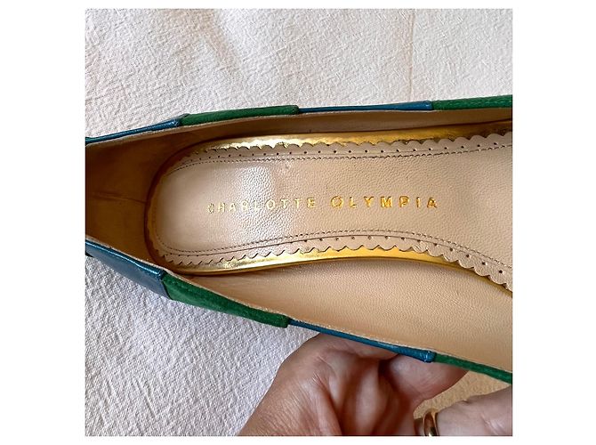 Décolleté con plateau Charlotte Olympia Priscilla righe blu verde - vista 8