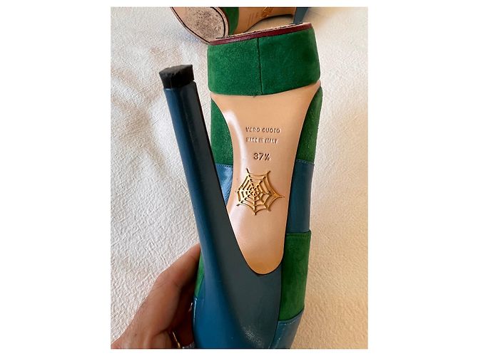 Décolleté con plateau Charlotte Olympia Priscilla righe blu verde - vista 9
