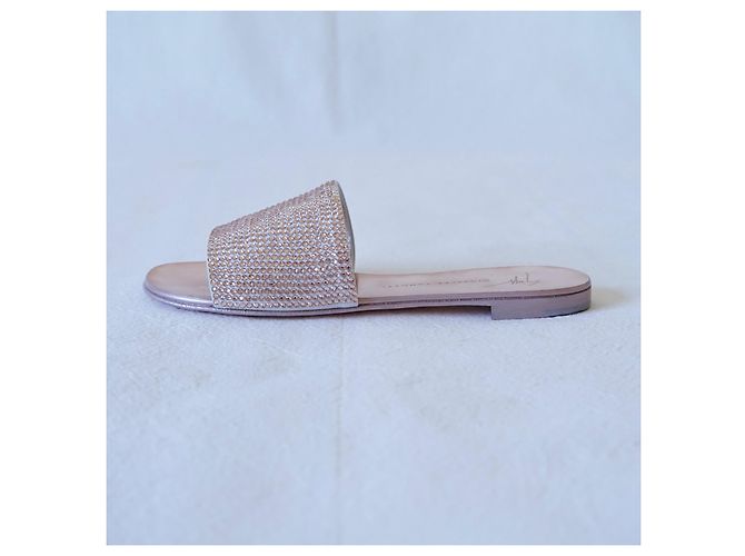 Sandali Giuseppe Zanotti Adelia in camoscio rosa e cristalli D'oro - vista 10