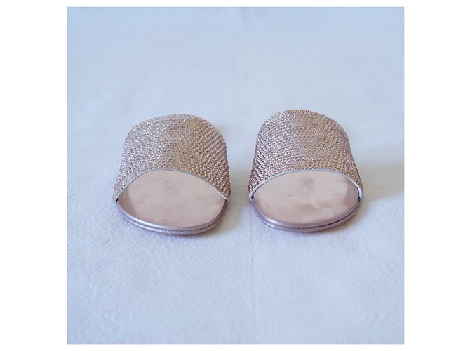 Sandali Giuseppe Zanotti Adelia in camoscio rosa e cristalli D'oro - vista 9