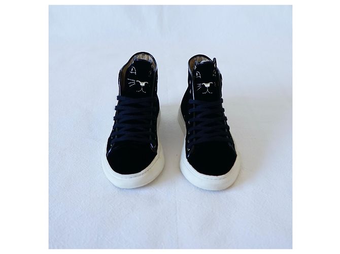 Sneakers Charlotte Olympia Purrrfect Velluto Nero - vista 3