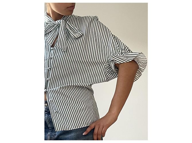Camicia a righe JW Anderson bianca e verde in cotone Bianco - vista 3