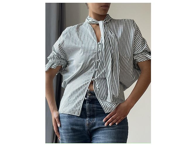 Camicia a righe JW Anderson bianca e verde in cotone Bianco - vista 7
