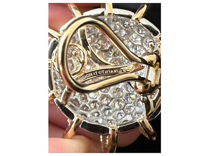 Orecchini Tiffany & Co Apollo Oro 18k e Platino con Diamanti D'oro - vista 3