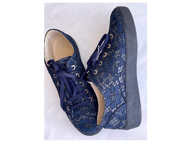 Chanel sneakers / scarpe da tennis con lacci logo CC Blu - vista 11