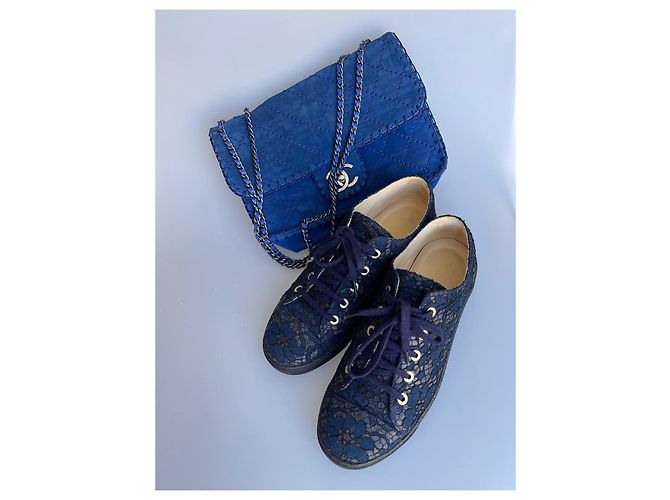 Chanel sneakers / scarpe da tennis con lacci logo CC Blu - vista 13
