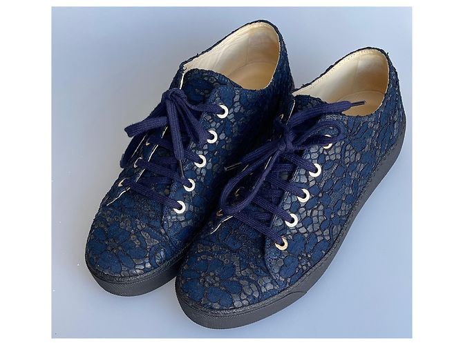 Chanel sneakers / scarpe da tennis con lacci logo CC Blu - vista 3